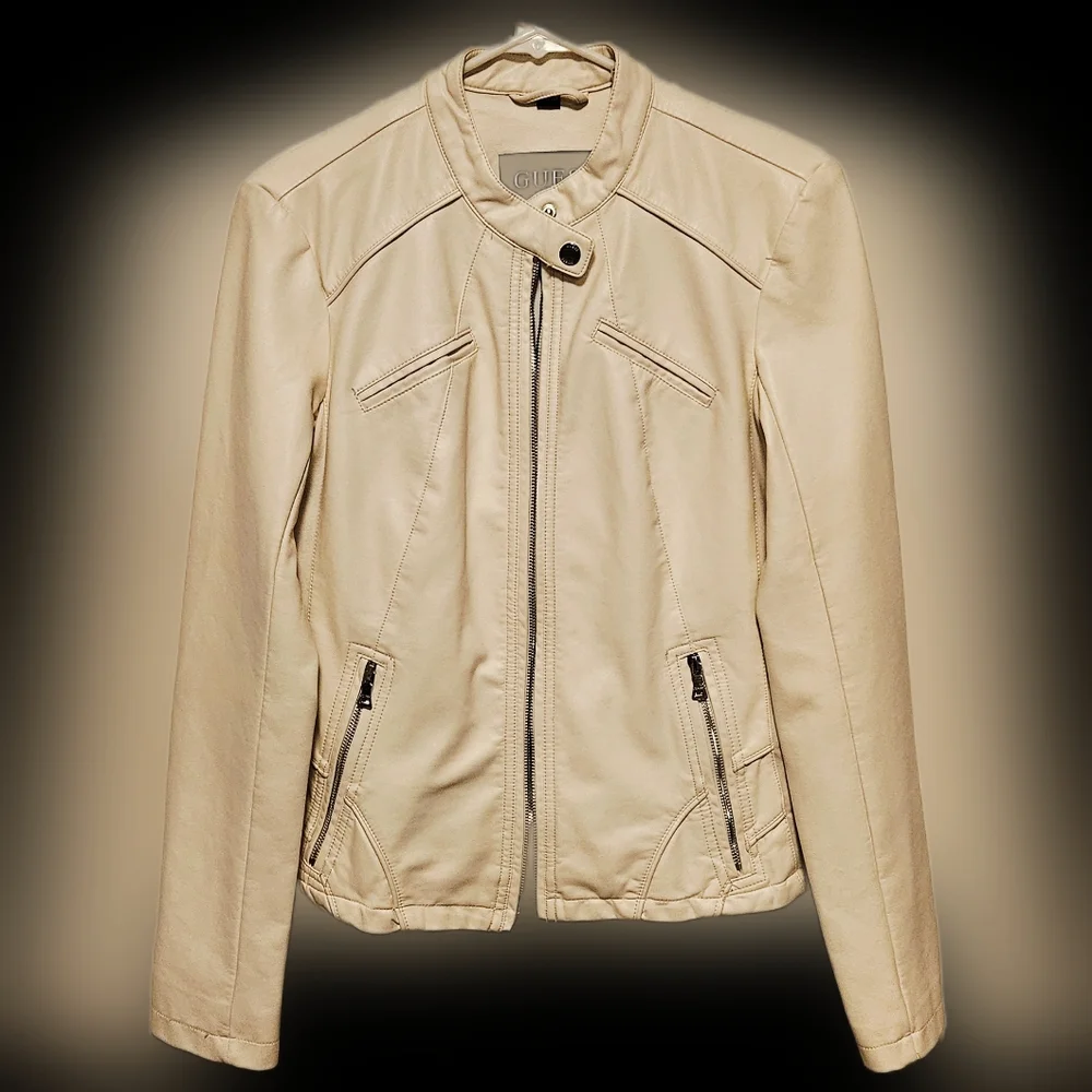 GUESS Faux Leather White Moto Jacket - Picture 5 of 8